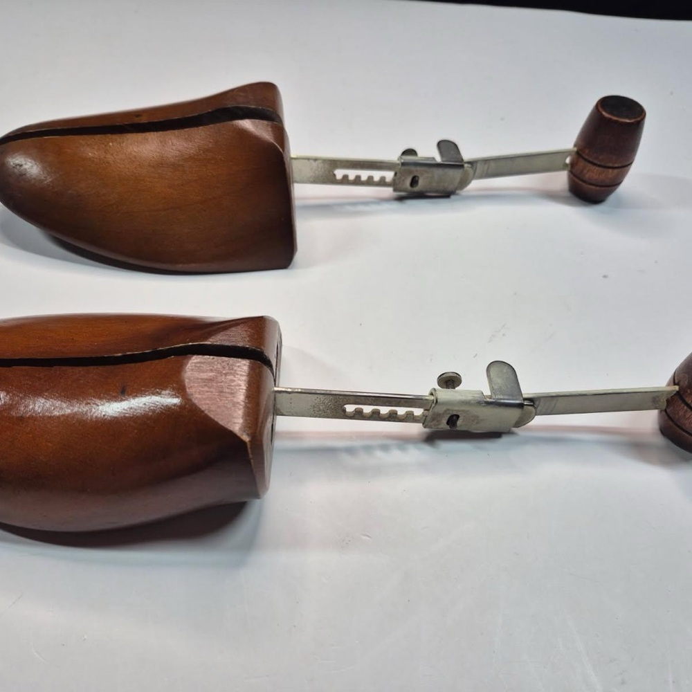 Vintage Set Of Solid Wood Cobbler Shoe Stretchers Adjustable Metal & Wood